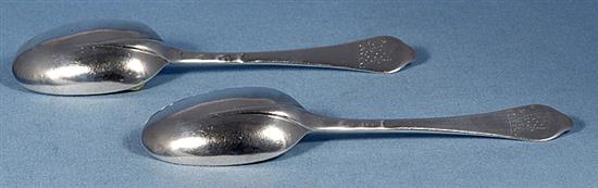 A pair of William III silver dognose rat tail table spoons Length 197mm, weight 4.5oz/143grms